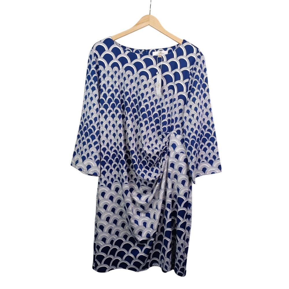 Julie Brown Womens Wrap Dress 3/4 Sleeve Navy White‎ Stretch Classic Size 3X NWT